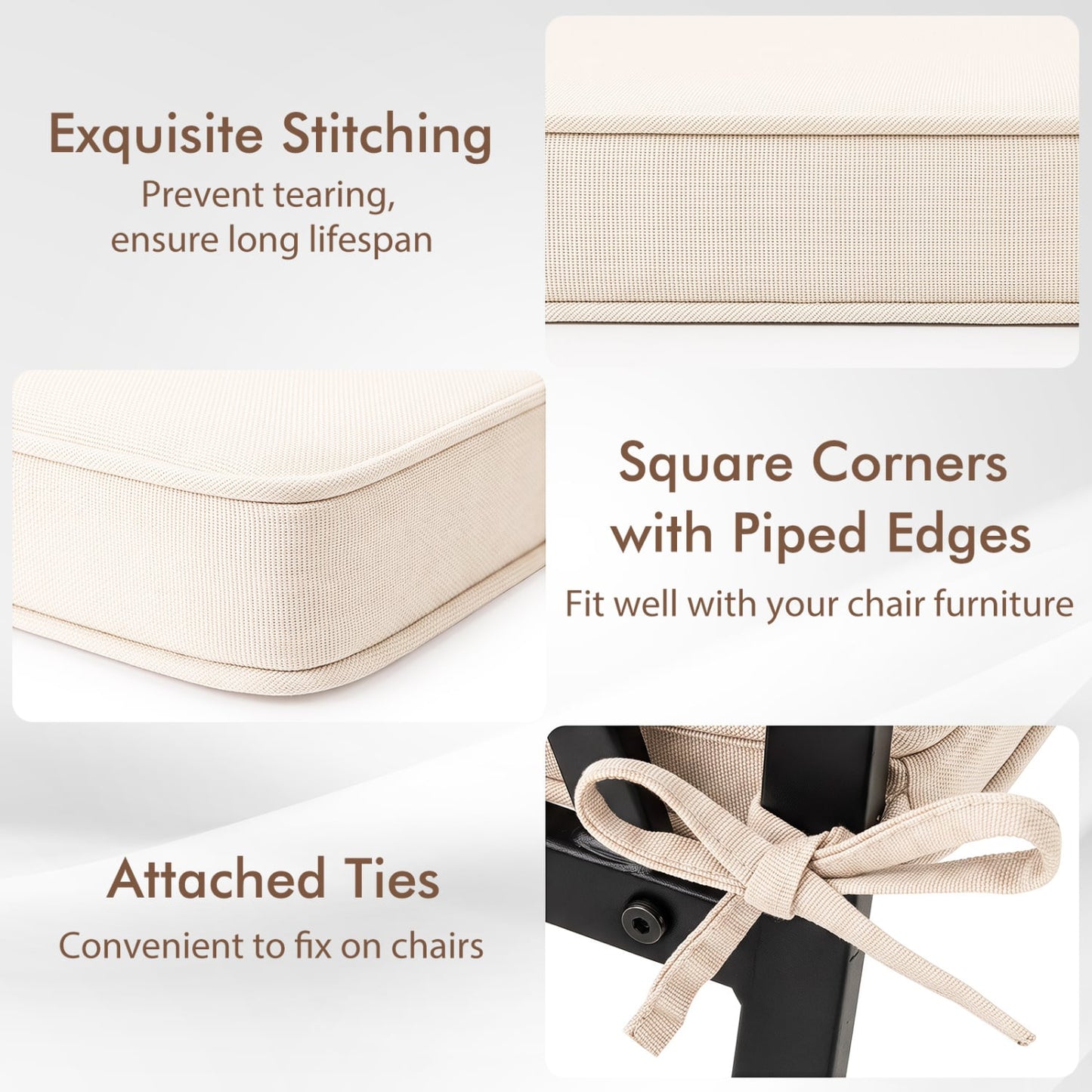 Coussins de chaise d'extérieur, lot de 2, oléfine imperméable, beige