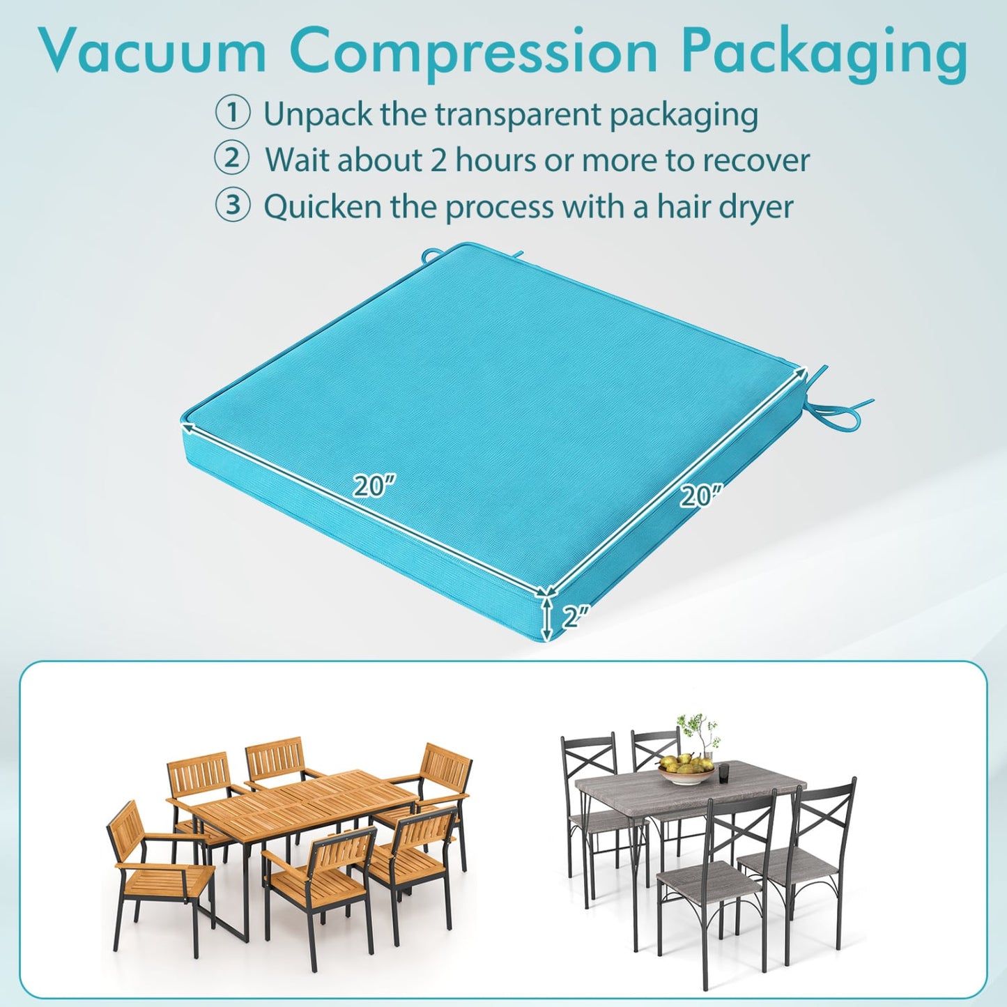 4-Piece Waterproof Olefin Outdoor Seat Cushions, Turquoise