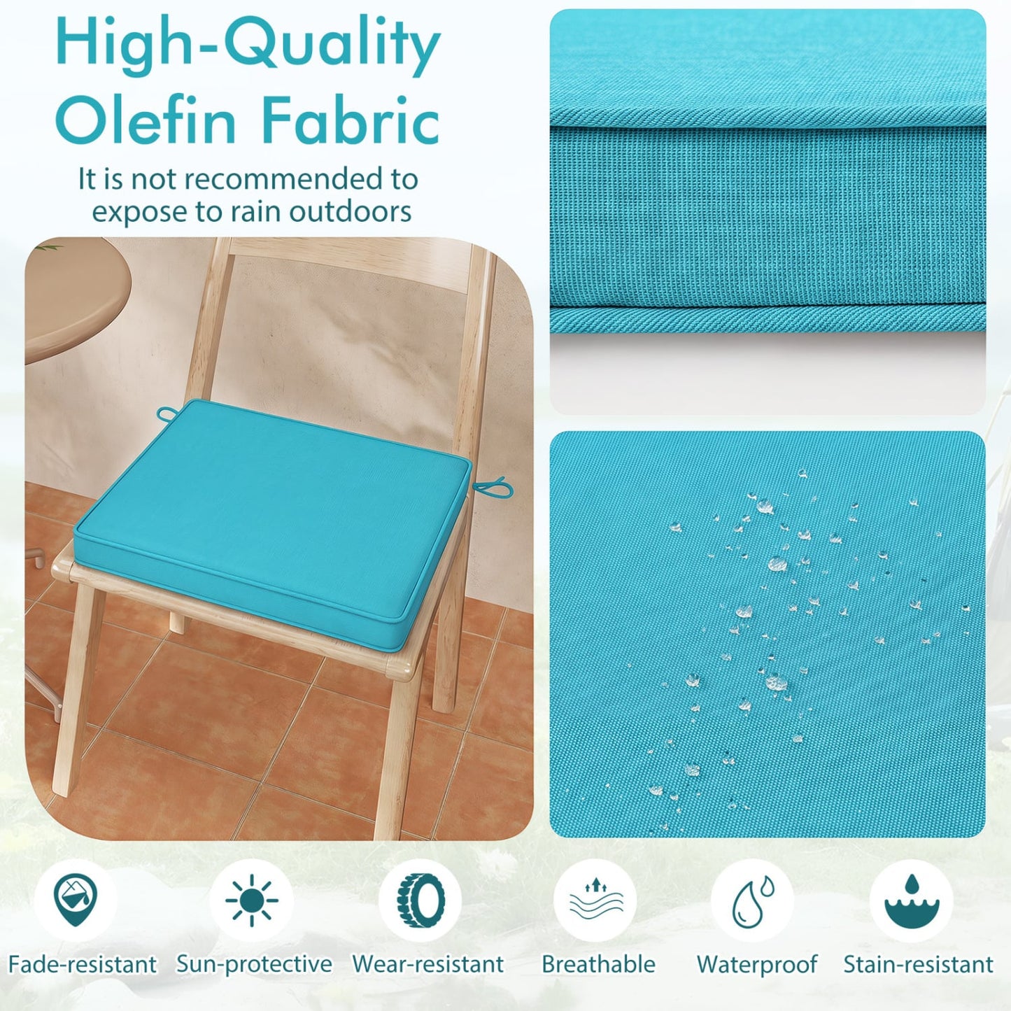 4-Piece Waterproof Olefin Outdoor Seat Cushions, Turquoise