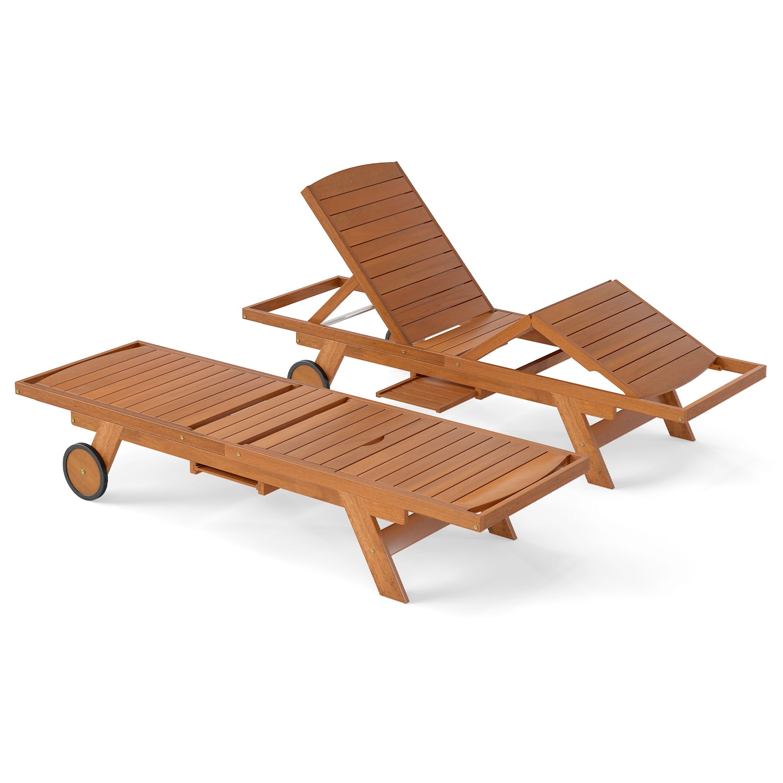 Outdoor Chaise Lounge Chair with Wheels 4-Position Patio Wood Recliner with Adjustable Backrest Outdoor Chaise Lounges at Gallery Canada