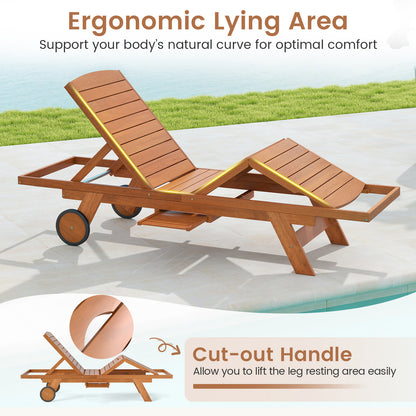 Outdoor Chaise Lounge Chair with Wheels 4-Position Patio Wood Recliner with Adjustable Backrest Outdoor Chaise Lounges at Gallery Canada