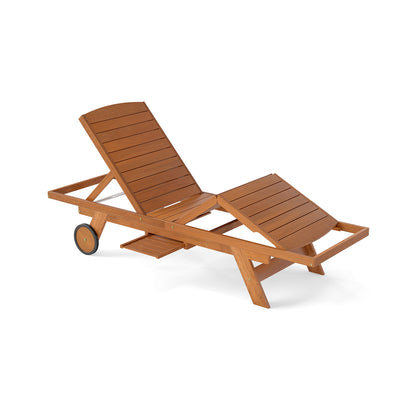 Outdoor Chaise Lounge Chair with Wheels 4-Position Patio Wood Recliner with Adjustable Backrest Outdoor Chaise Lounges at Gallery Canada