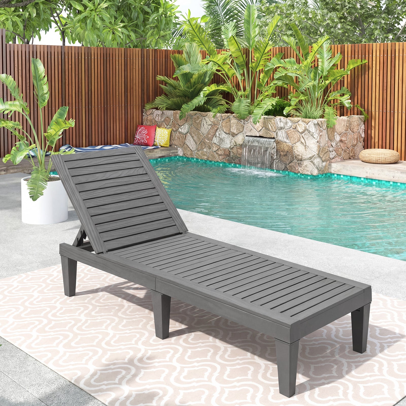 Outdoor Chaise Lounge Chair with 5 Positions Adjustable Backrest-Grey, Gray Outdoor Chaise Lounges at Gallery Canada