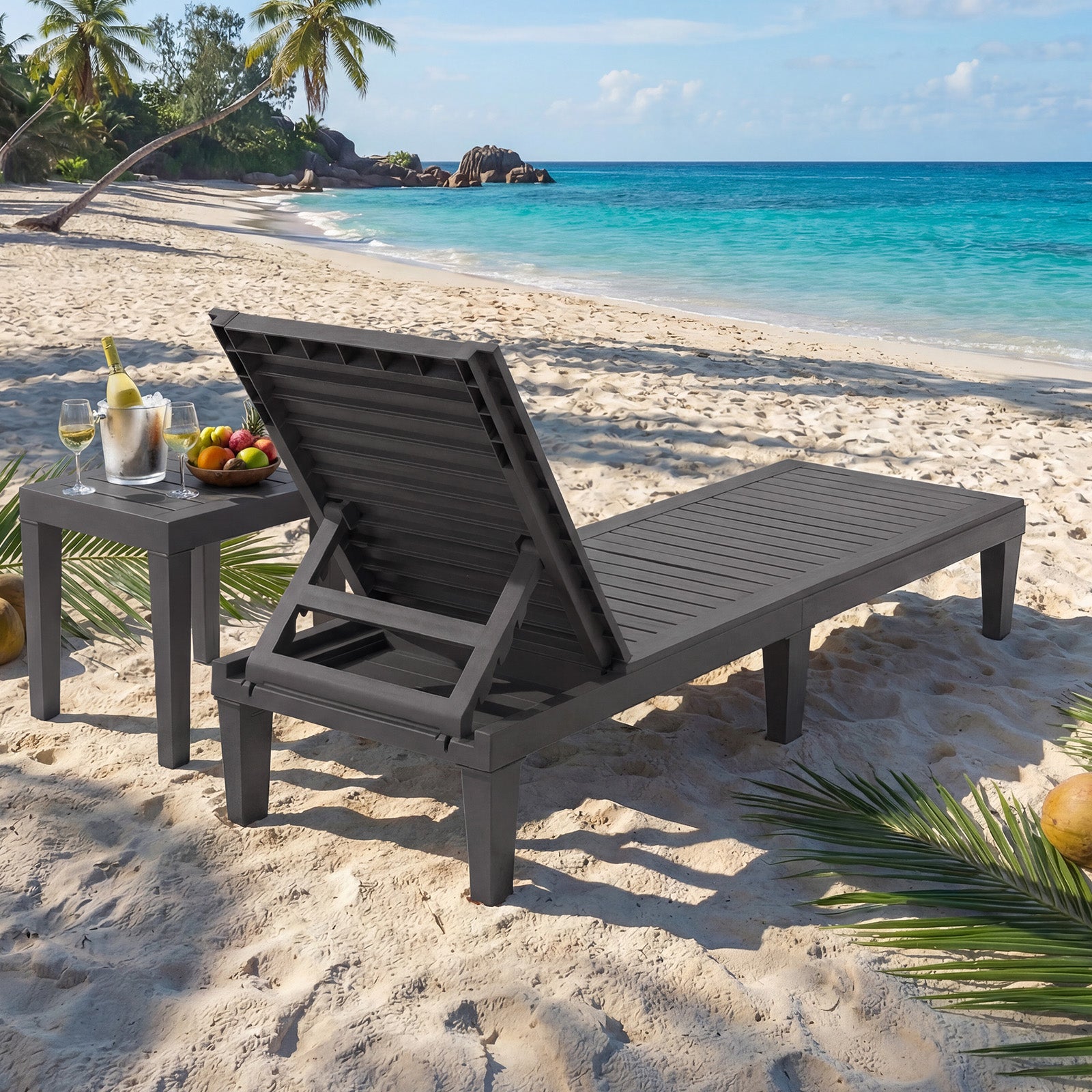 Outdoor Chaise Lounge Chair with 5 Positions Adjustable Backrest-Grey, Gray Outdoor Chaise Lounges at Gallery Canada