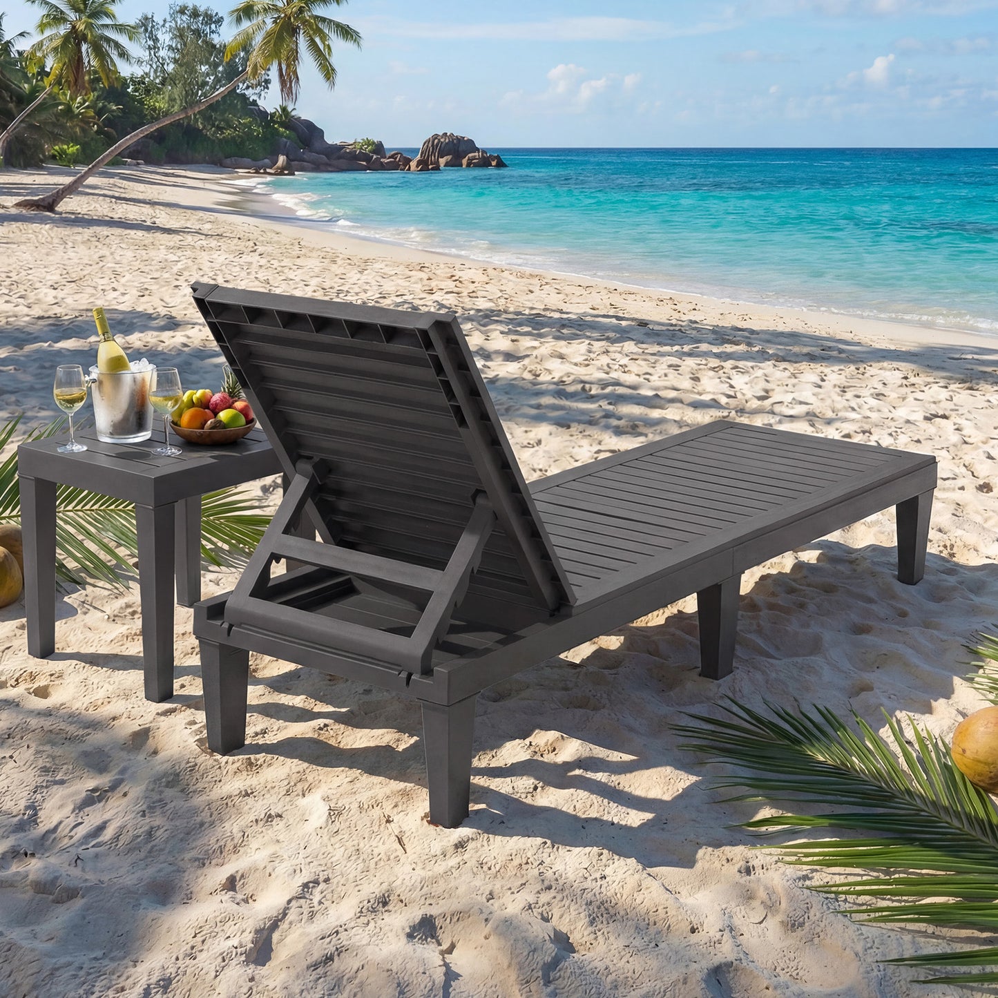 Outdoor Chaise Lounge Chair with 5 Positions Adjustable Backrest-Grey, Gray Outdoor Chaise Lounges at Gallery Canada