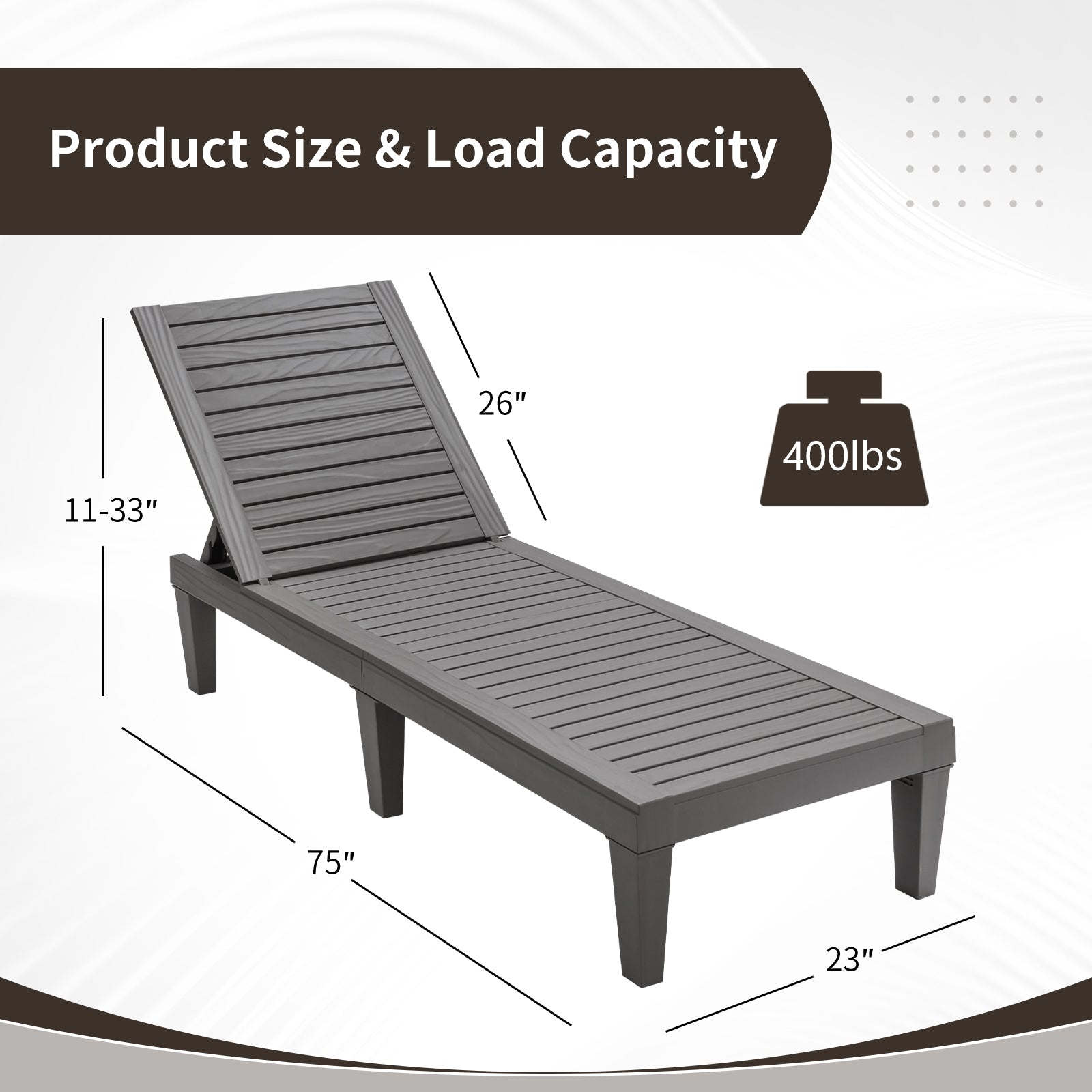 Outdoor Chaise Lounge Chair with 5 Positions Adjustable Backrest-Grey, Gray Outdoor Chaise Lounges at Gallery Canada