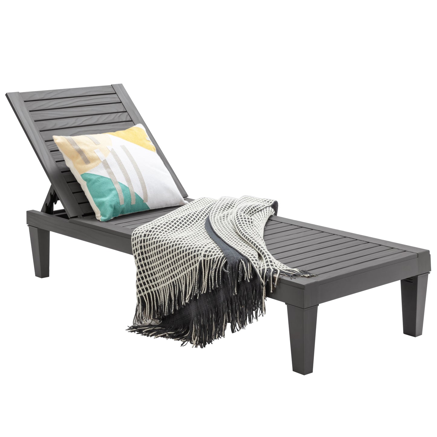 Outdoor Chaise Lounge Chair with 5 Positions Adjustable Backrest-Grey, Gray Outdoor Chaise Lounges at Gallery Canada