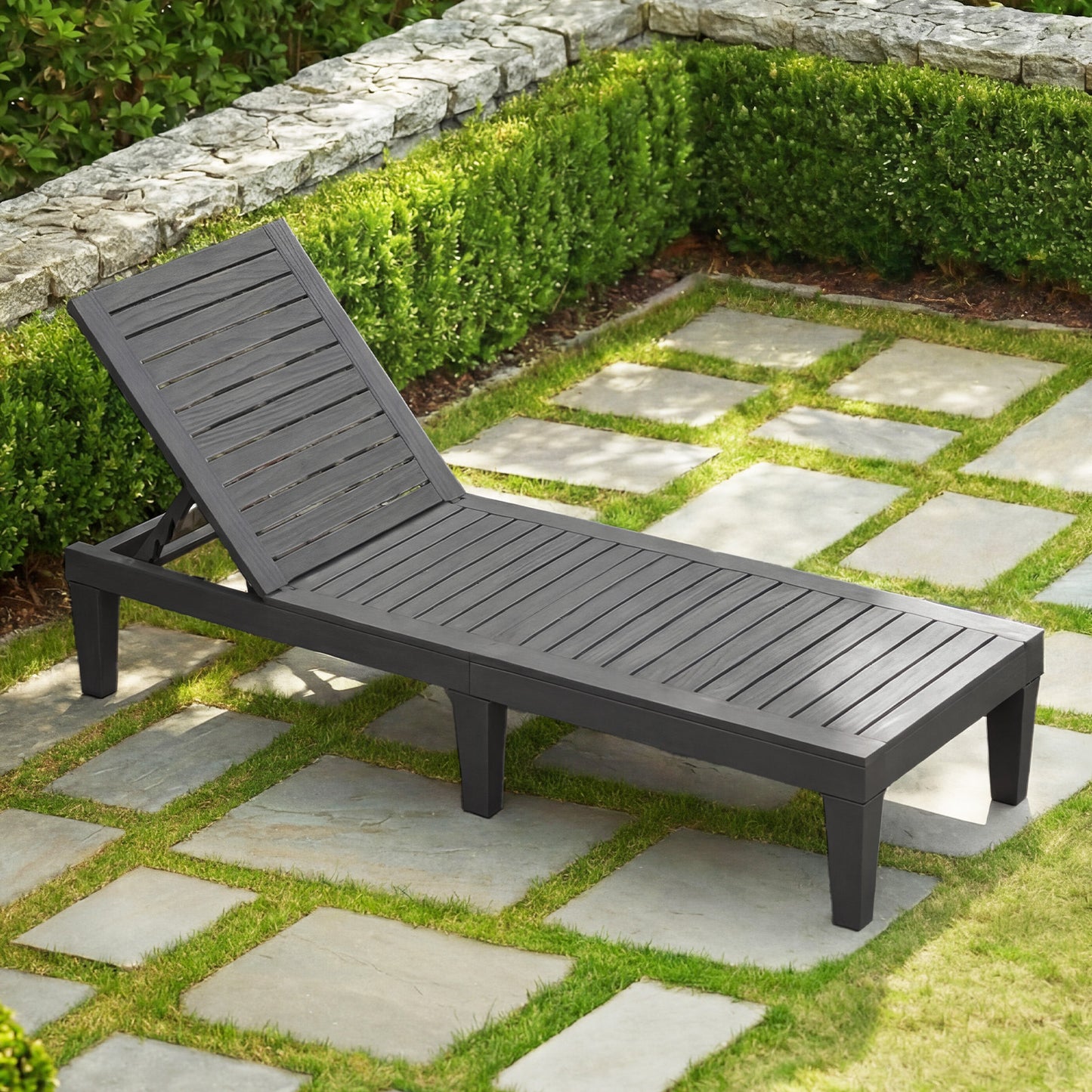 Outdoor Chaise Lounge Chair with 5 Positions Adjustable Backrest-Grey, Gray Outdoor Chaise Lounges at Gallery Canada