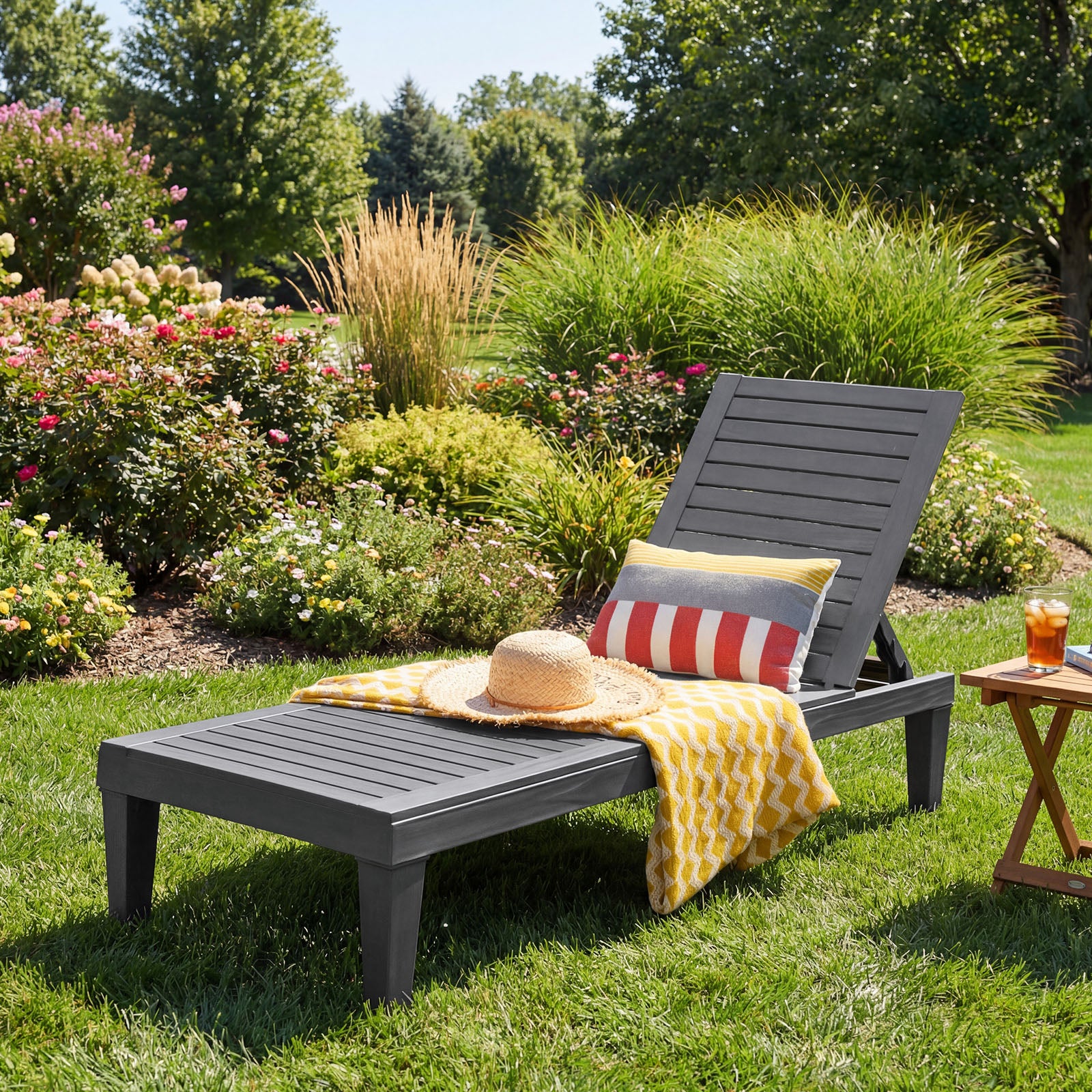 Outdoor Chaise Lounge Chair with 5 Positions Adjustable Backrest-Grey, Gray Outdoor Chaise Lounges at Gallery Canada