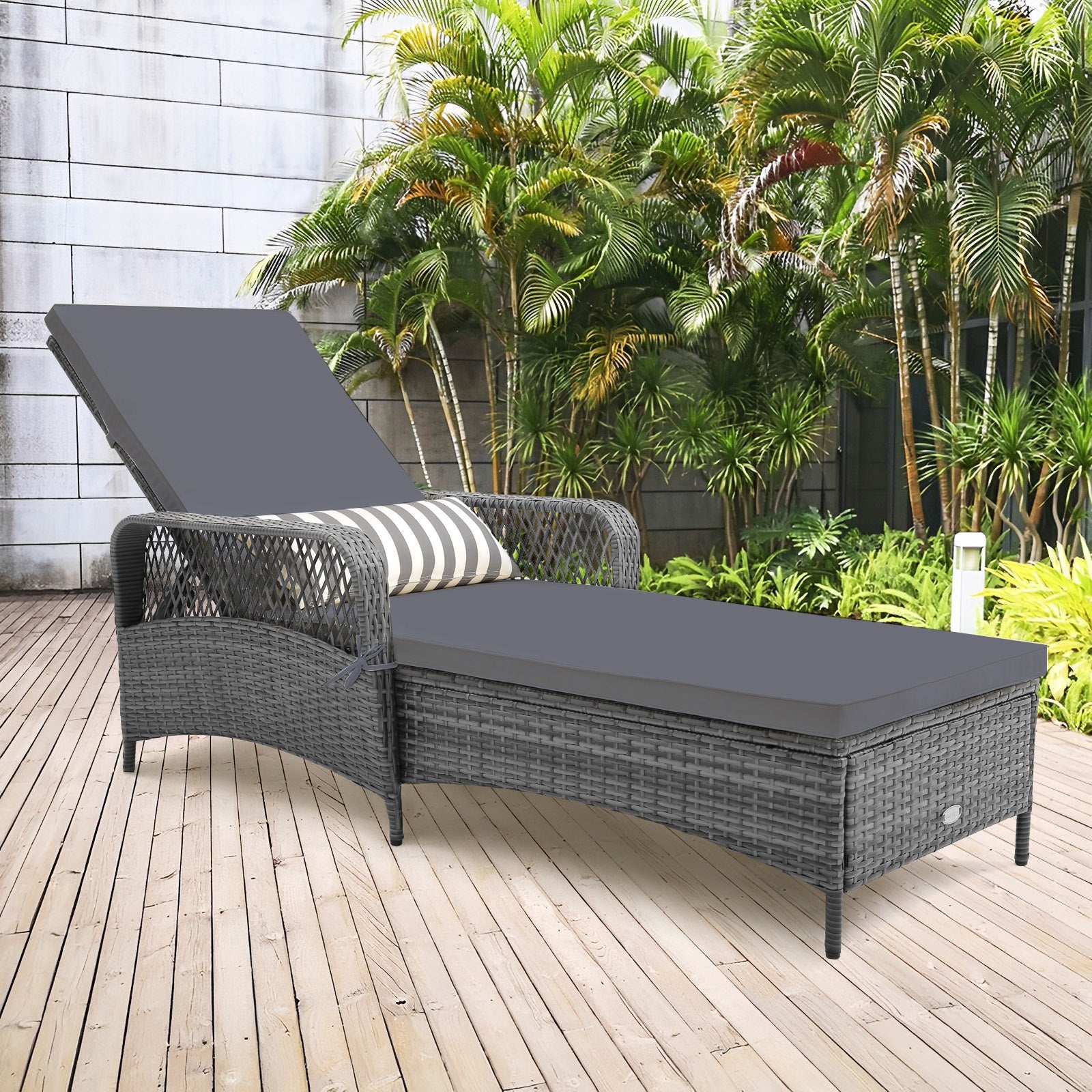 Outdoor Chaise Lounge Chair, 6-Level Backrest, Gray Outdoor Chaise Lounges at Gallery Canada