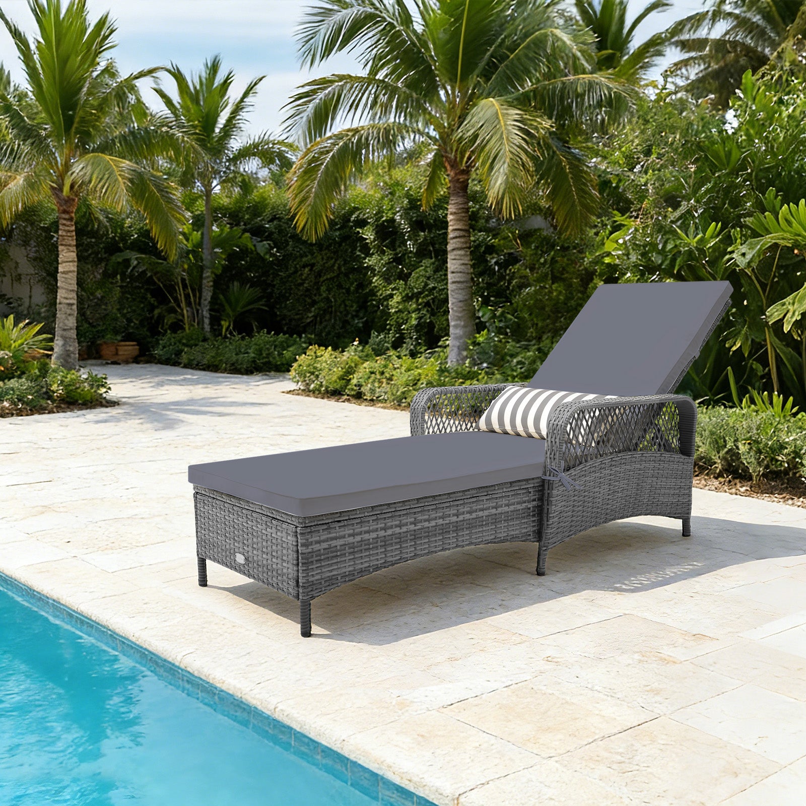 Outdoor Chaise Lounge Chair, 6-Level Backrest, Gray Outdoor Chaise Lounges at Gallery Canada