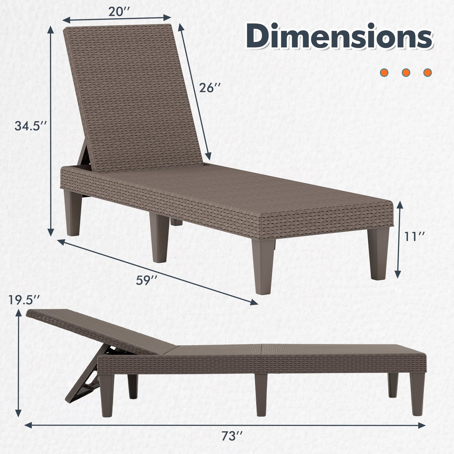 Outdoor Chaise Lounger Chair Set, Waterproof Rattan PP, Brown Outdoor Chaise Lounges at Gallery Canada
