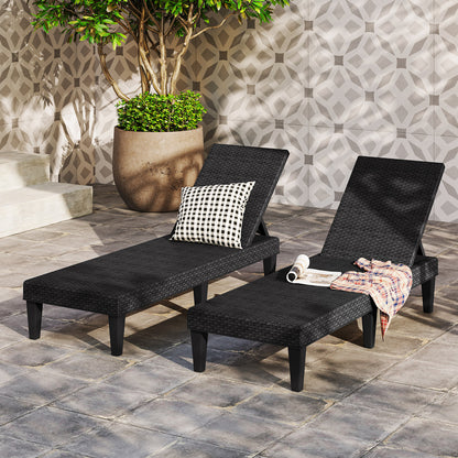 Outdoor Chaise Lounger Chair, Waterproof Rattan Textured PP, Set of 2, Black Outdoor Chaise Lounges at Gallery Canada