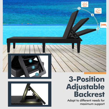 Outdoor Chaise Lounger Chair, Waterproof Rattan Textured PP, Set of 2, Black Outdoor Chaise Lounges at Gallery Canada