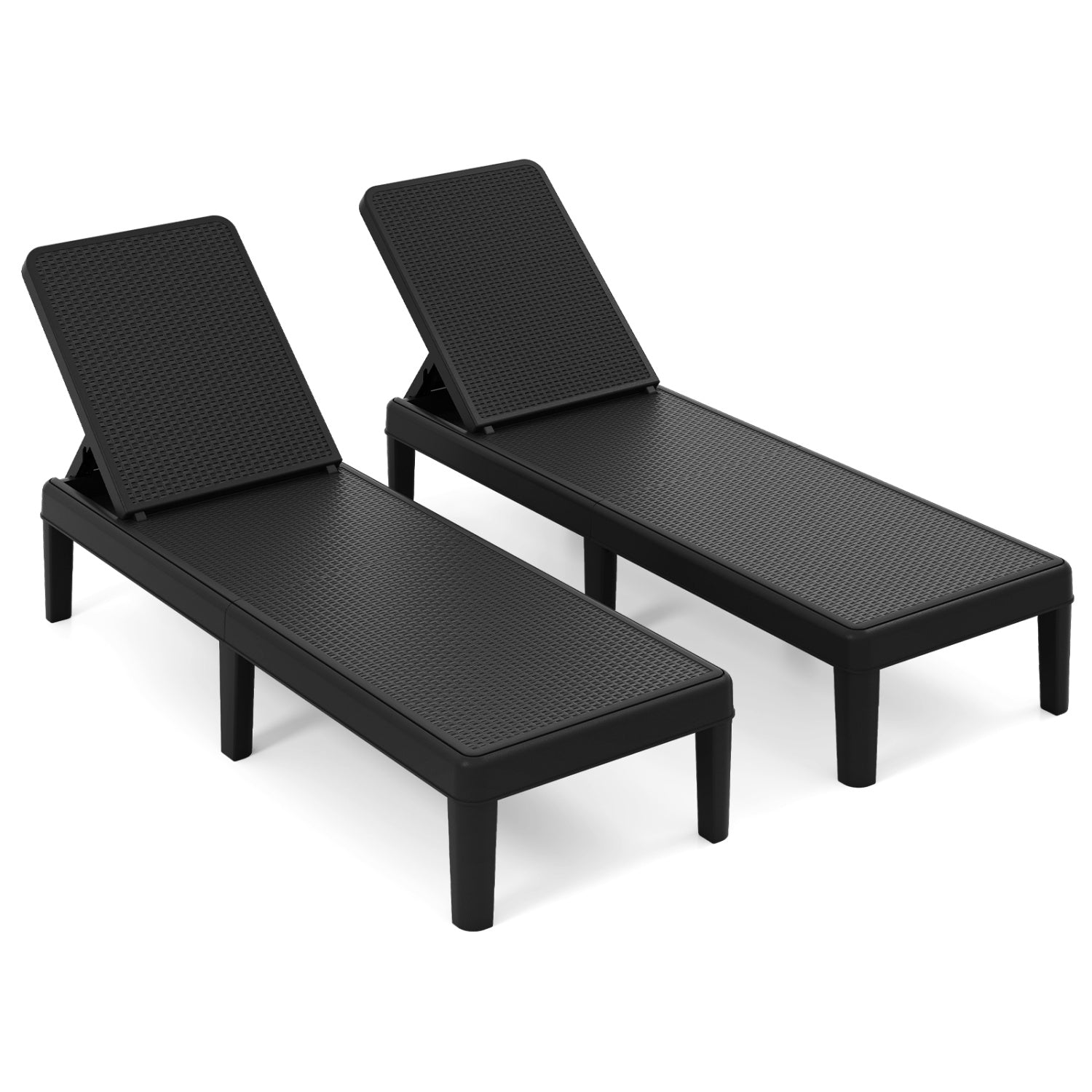 Outdoor Chaise Lounger Chair, Waterproof Rattan Textured PP, Set of 2, Black Outdoor Chaise Lounges at Gallery Canada
