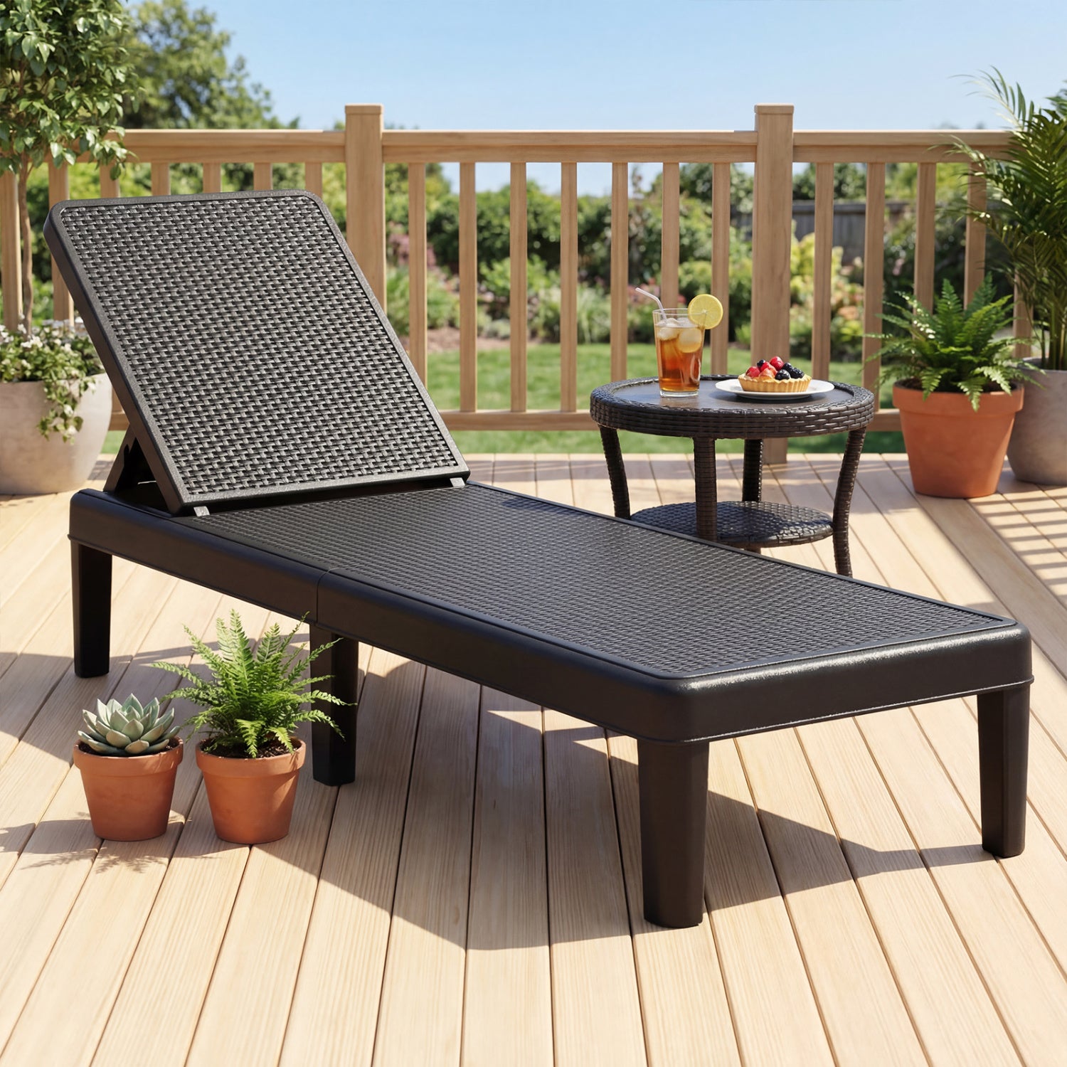 Outdoor Chaise Lounger Chair, Waterproof Rattan Textured PP, Set of 2, Black Outdoor Chaise Lounges at Gallery Canada
