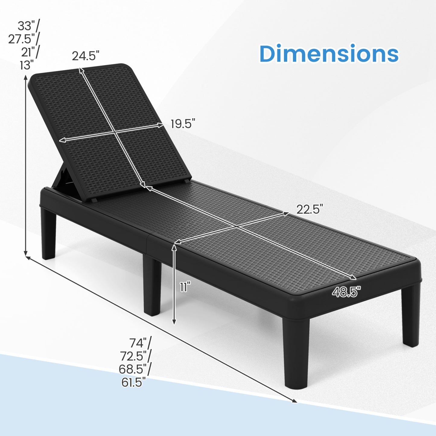 Outdoor Chaise Lounger Chair, Waterproof Rattan Textured PP, Set of 2, Black Outdoor Chaise Lounges at Gallery Canada