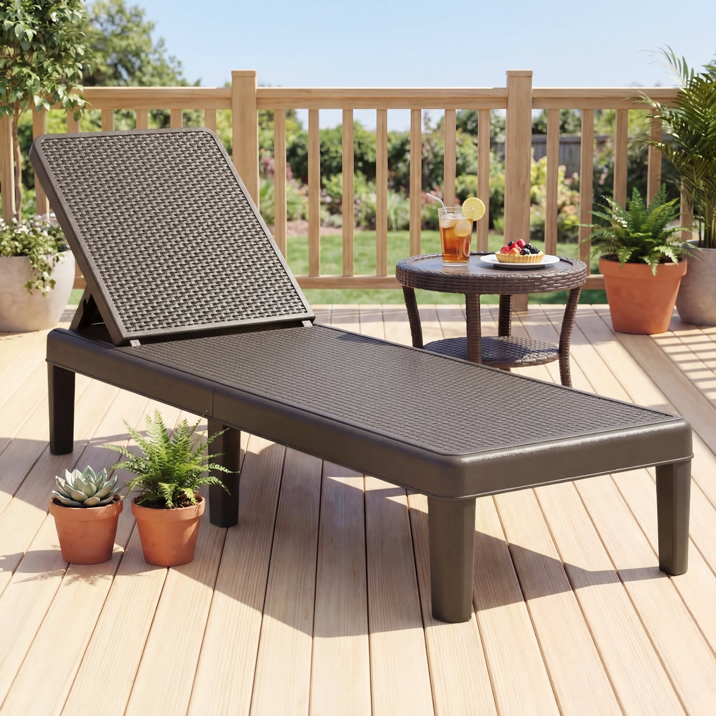 Outdoor Chaise Lounger Chair, 330 lbs Capacity, Brown Outdoor Chaise Lounges at Gallery Canada
