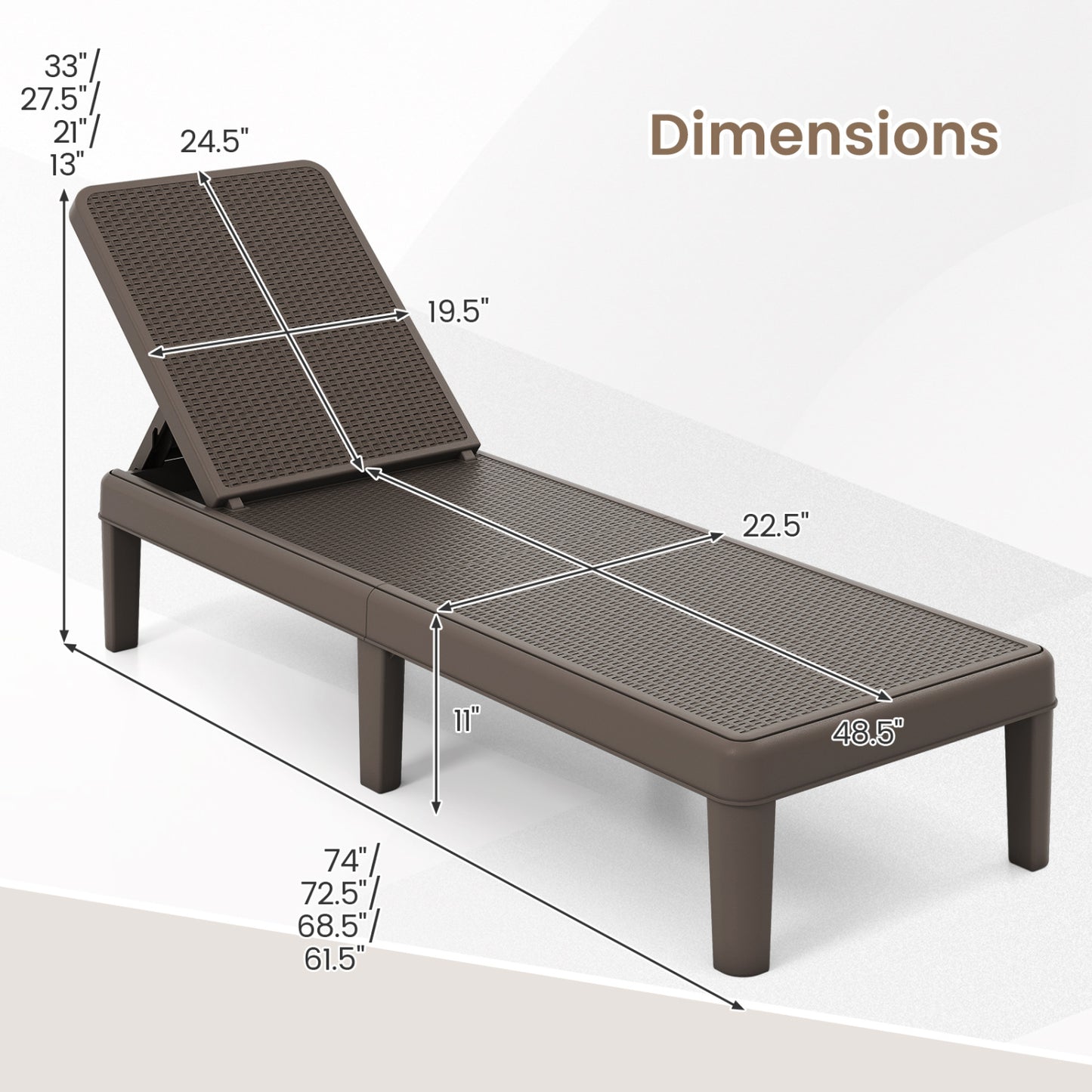 Outdoor Chaise Lounger Chair, 330 lbs Capacity, Brown Outdoor Chaise Lounges at Gallery Canada
