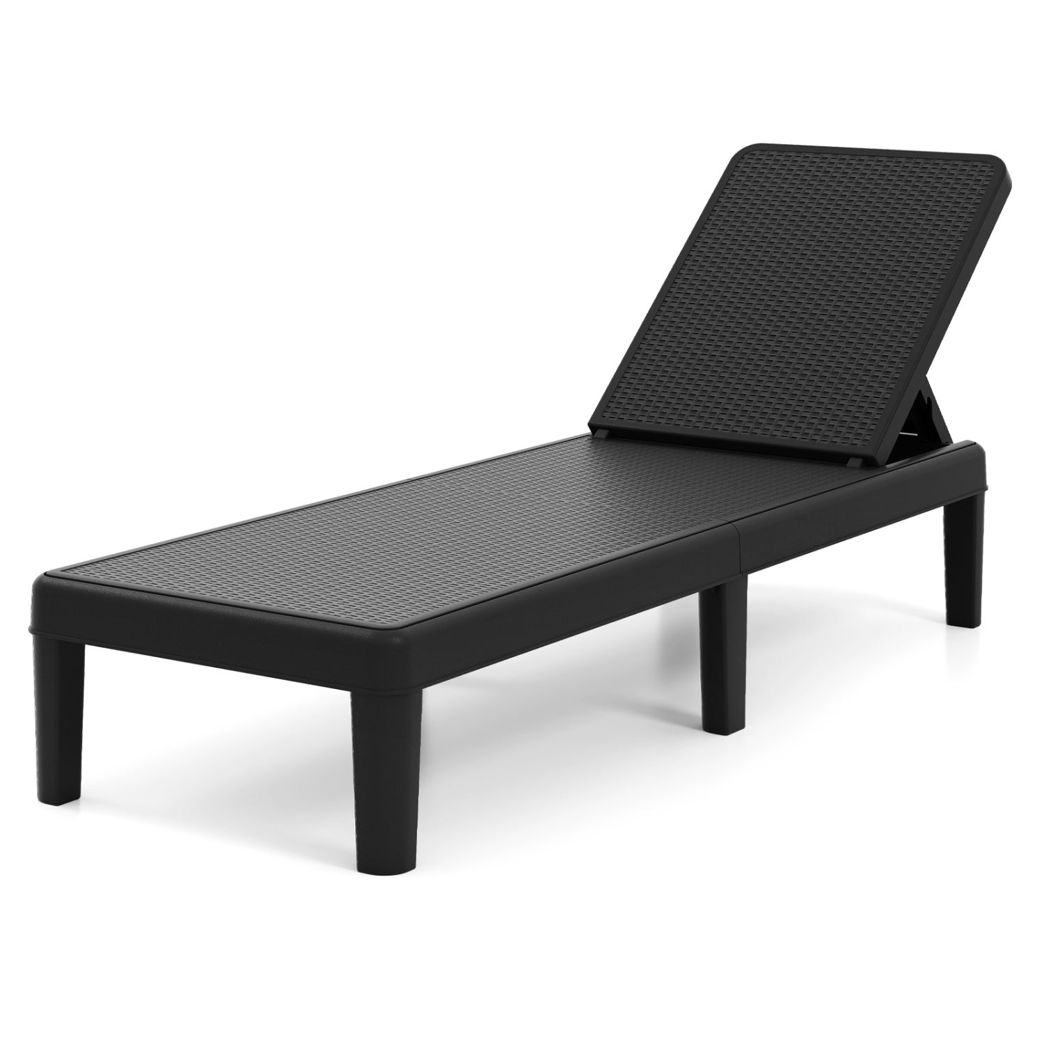 Outdoor Chaise Lounger Chair, Waterproof Rattan Textured PP, 330 lbs, Black Outdoor Chaise Lounges at Gallery Canada