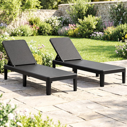 Outdoor Chaise Lounger Chair, Waterproof Rattan Textured PP, 330 lbs, Black Outdoor Chaise Lounges at Gallery Canada