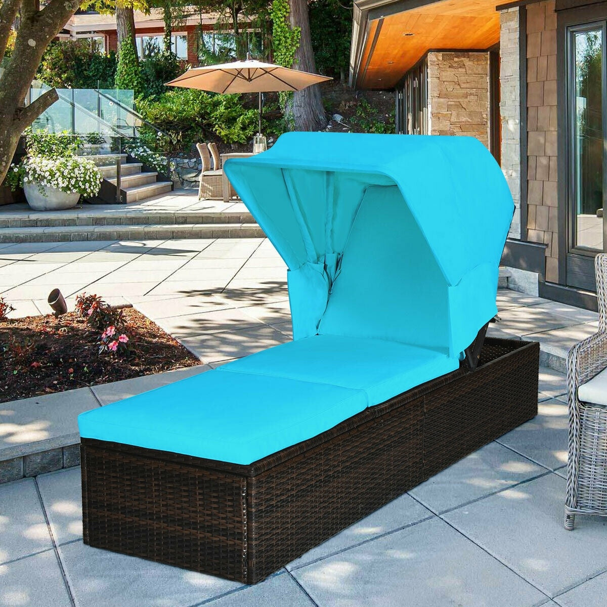 Outdoor Chaise Lounge Chair, Folding Canopy, Turquoise Outdoor Chaise Lounges at Gallery Canada