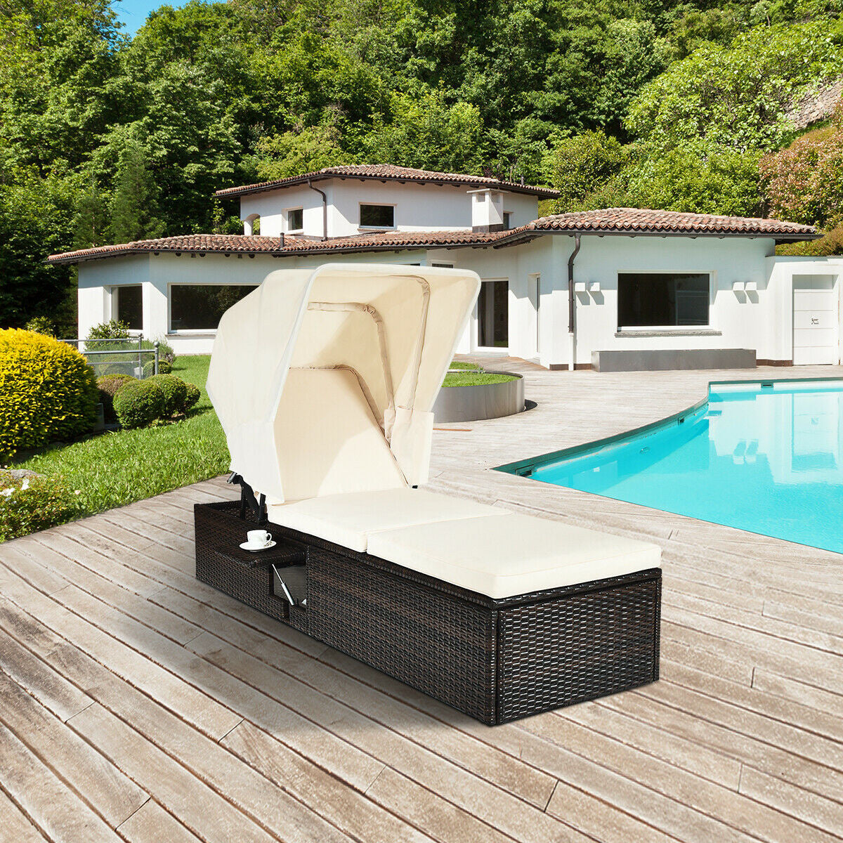 Outdoor Chaise Lounge Chair, Folding Canopy, White Outdoor Chaise Lounges at Gallery Canada
