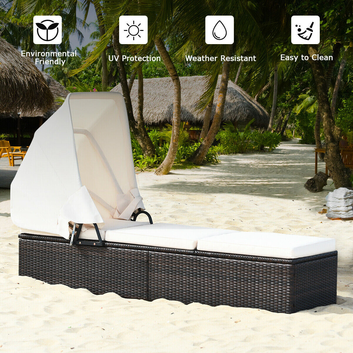 Outdoor Chaise Lounge Chair, Folding Canopy, White Outdoor Chaise Lounges at Gallery Canada