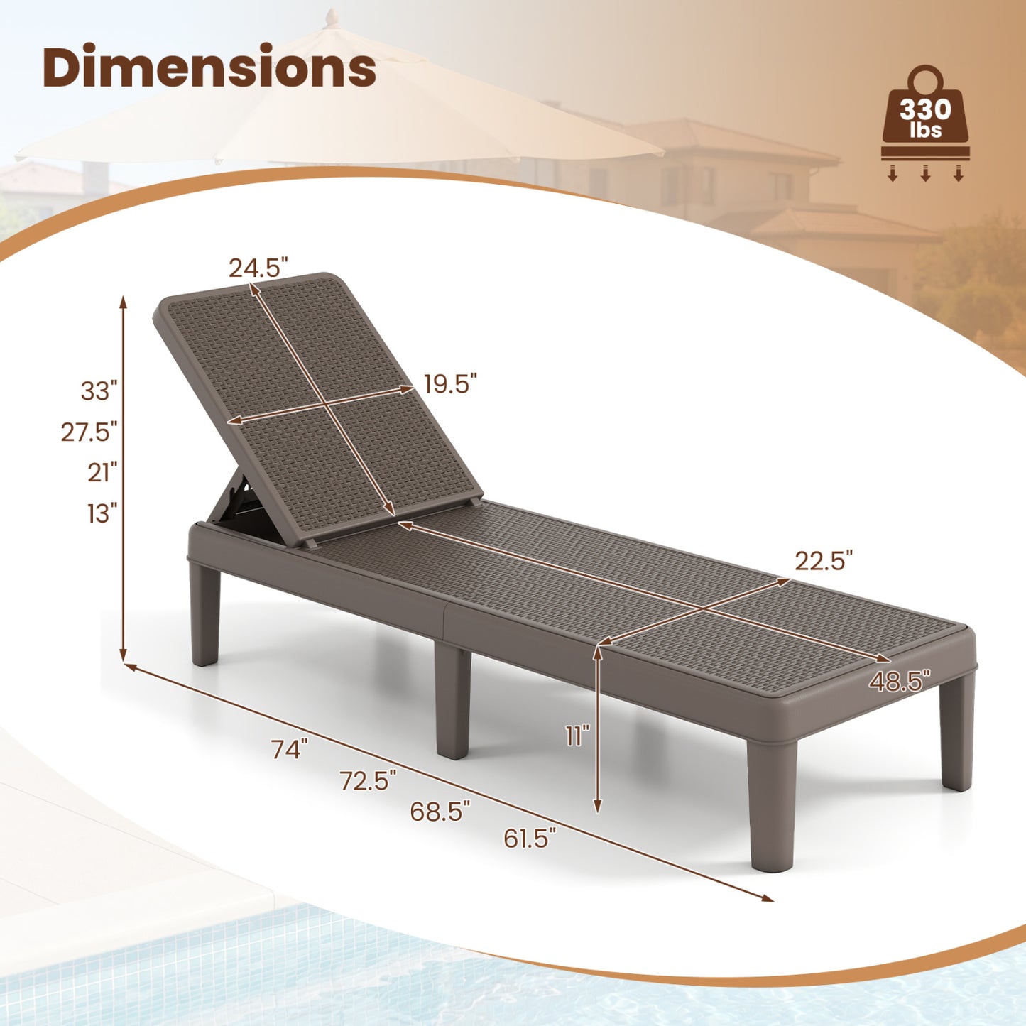 Outdoor Chaise Lounger Chair Set, Waterproof Rattan PP, Brown Outdoor Chaise Lounges at Gallery Canada
