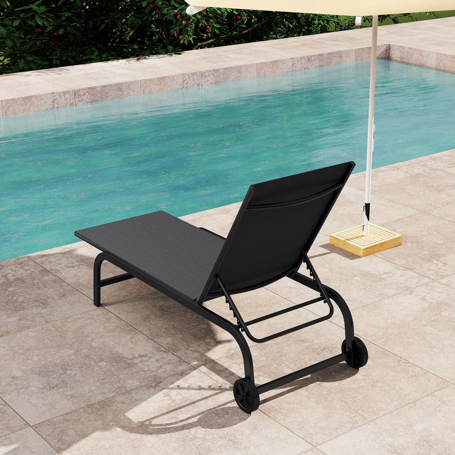 Outdoor Chaise Lounge Chair With Wheels, Metal Frame, Black Outdoor Chaise Lounges at Gallery Canada