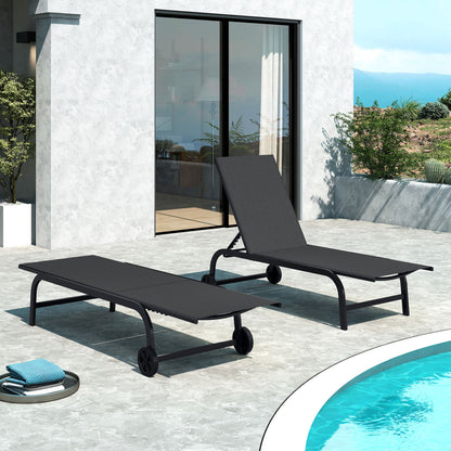 Outdoor Chaise Lounge Chair With Wheels, Metal Frame, Black Outdoor Chaise Lounges at Gallery Canada