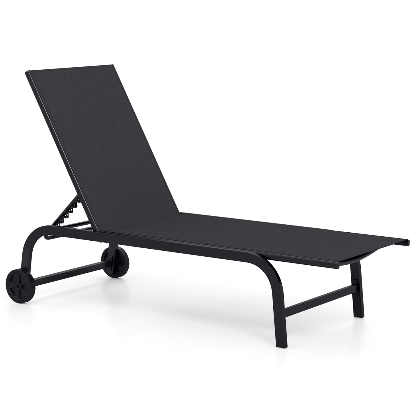 Outdoor Chaise Lounge Chair With Wheels, Metal Frame, Black Outdoor Chaise Lounges Black at Gallery Canada