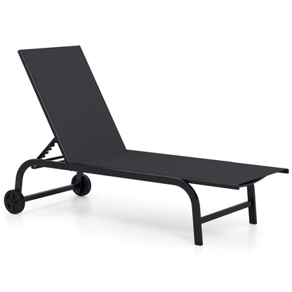 Outdoor Chaise Lounge Chair With Wheels, Metal Frame, Black Outdoor Chaise Lounges Black at Gallery Canada