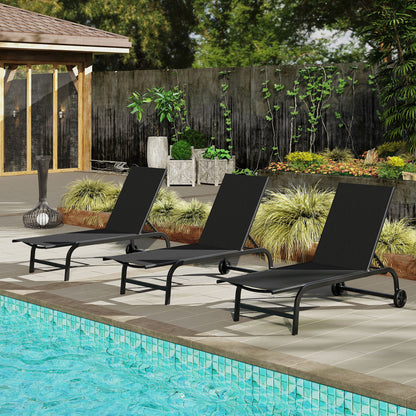 Outdoor Chaise Lounge Chair With Wheels, Metal Frame, Black Outdoor Chaise Lounges at Gallery Canada