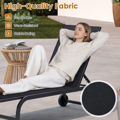 Outdoor Chaise Lounge Chair With Wheels, Metal Frame, Black Outdoor Chaise Lounges at Gallery Canada