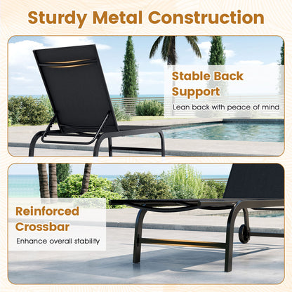 Outdoor Chaise Lounge Chair With Wheels, Metal Frame, Black Outdoor Chaise Lounges at Gallery Canada