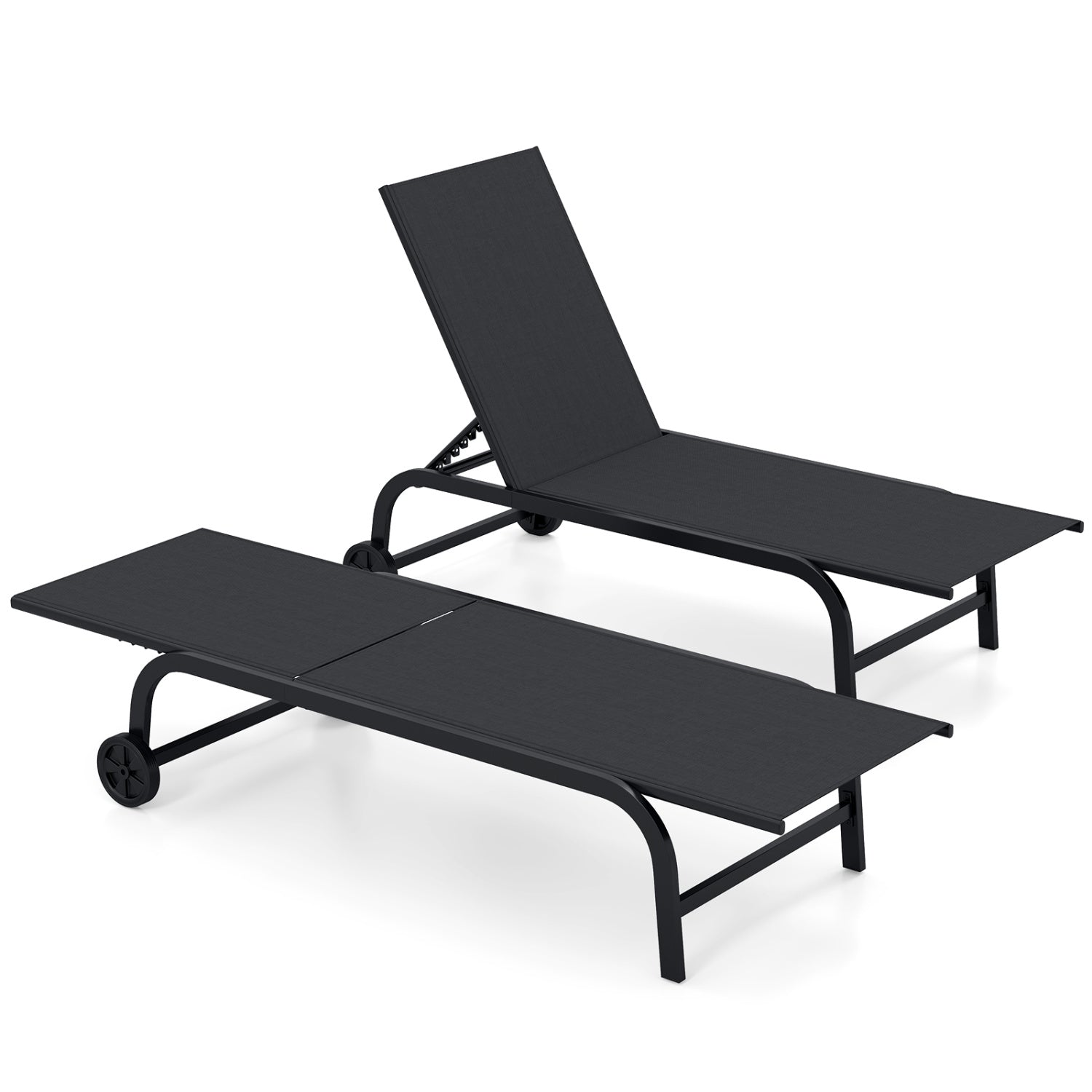 Outdoor Chaise Lounge Chair With Wheels, Metal Frame, Black Outdoor Chaise Lounges at Gallery Canada