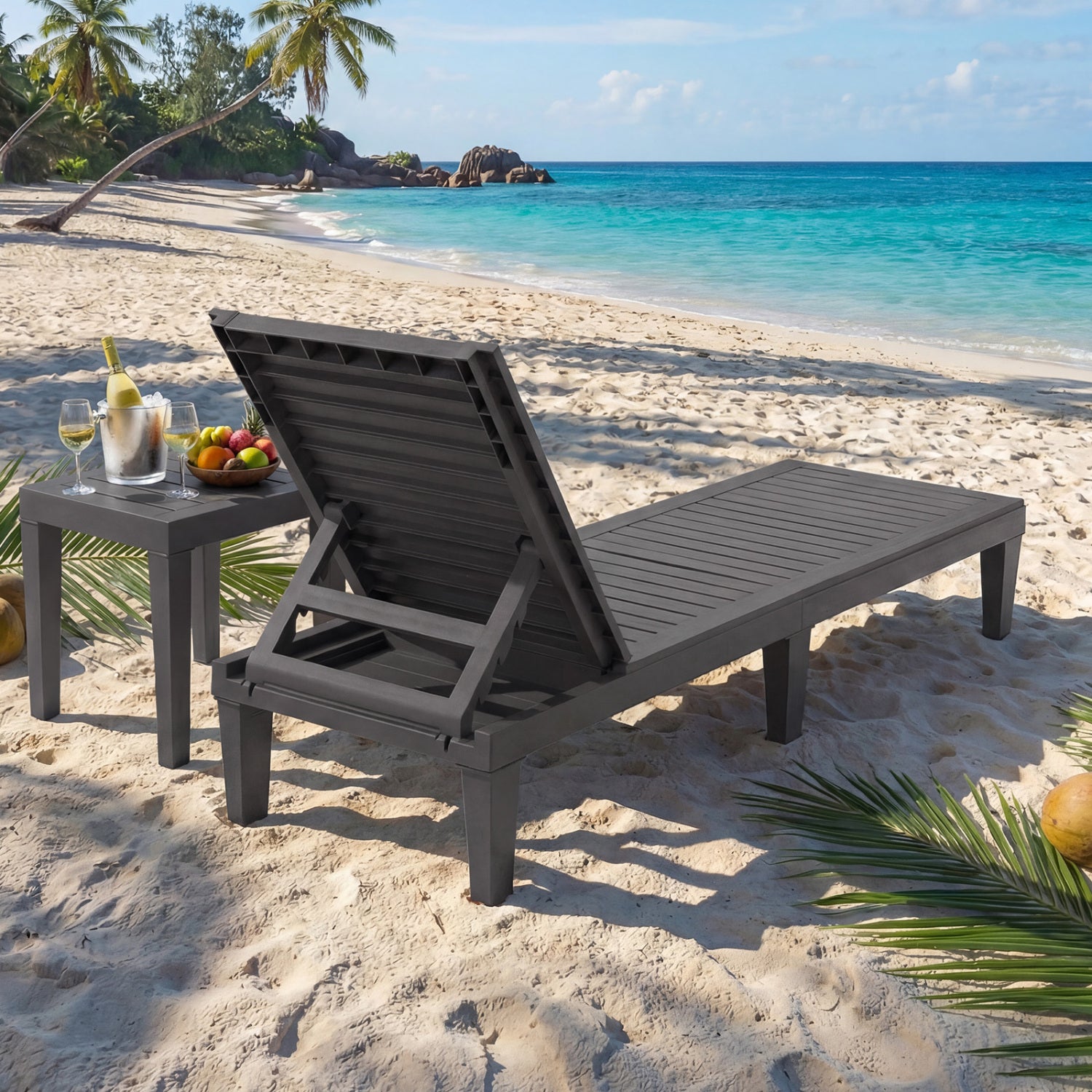 Outdoor Chaise Lounge Chair with 5 Positions Adjustable Backrest-Grey, Gray Outdoor Chaise Lounges at Gallery Canada