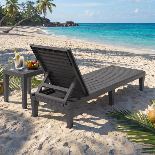 Outdoor Chaise Lounge Chair with 5 Positions Adjustable Backrest-Grey, Gray Outdoor Chaise Lounges Gray at Gallery Canada