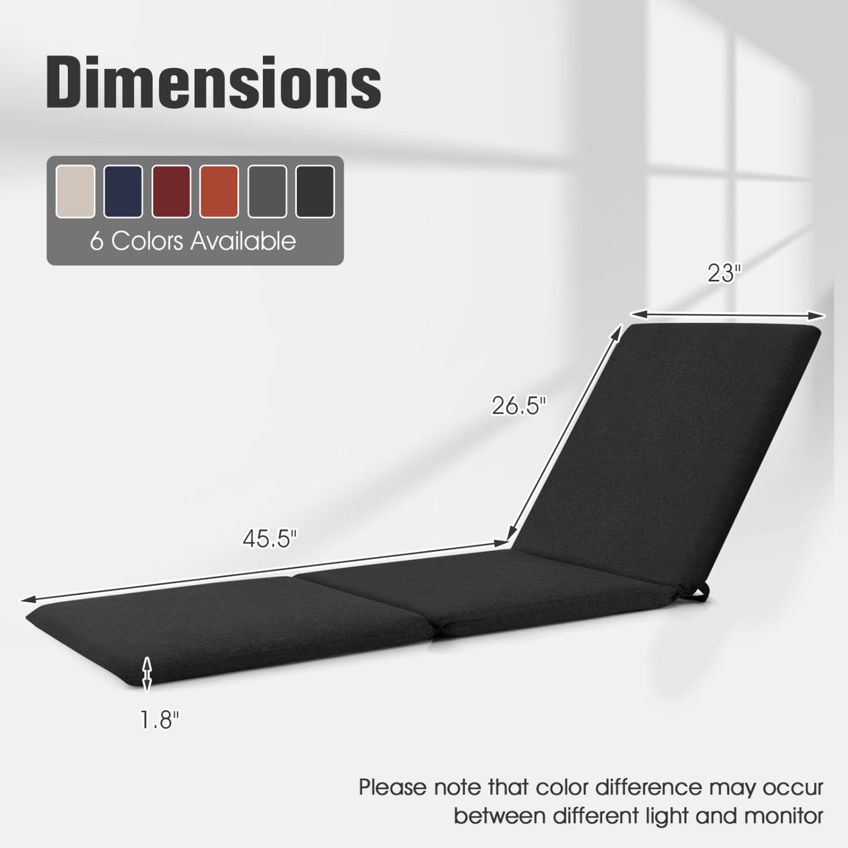 Coussin de chaise longue pliable avec sangles, noir