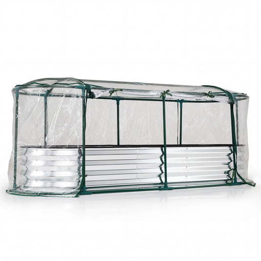 Steel Raised Garden Bed With Greenhouse Cover, Silver Raised Garden Beds Silver at Gallery Canada
