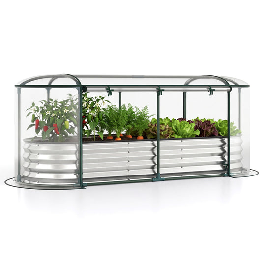 Steel Raised Garden Bed With Greenhouse Cover, Silver Raised Garden Beds Silver at Gallery Canada