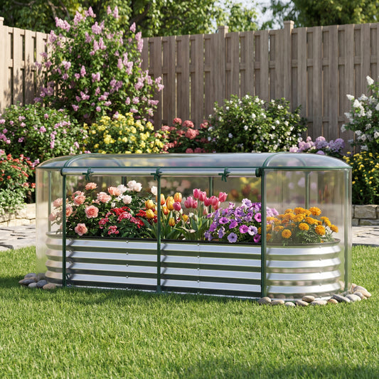 Steel Raised Garden Bed With Greenhouse Cover, Silver Raised Garden Beds Silver at Gallery Canada