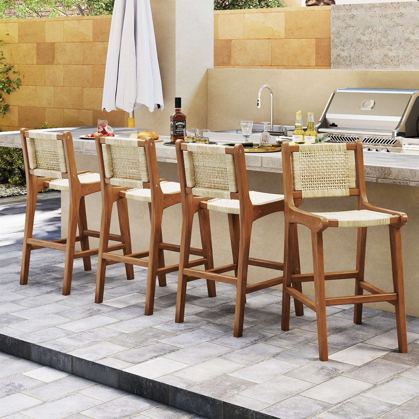 Outdoor Counter Height Bar Stool with Teak Wood Frame Patio Dining Chairs at Gallery Canada