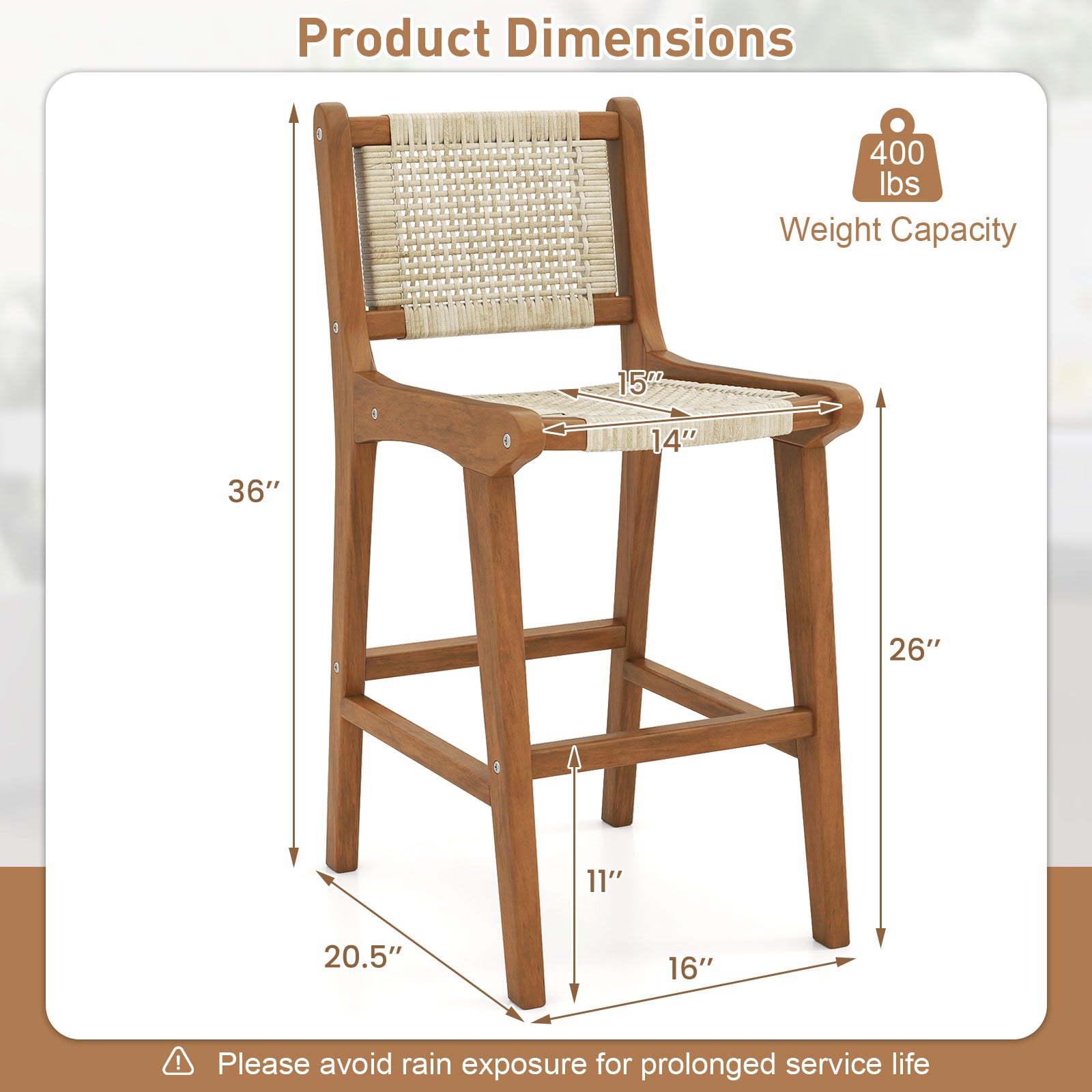 Outdoor Counter Height Bar Stool with Teak Wood Frame Patio Dining Chairs at Gallery Canada