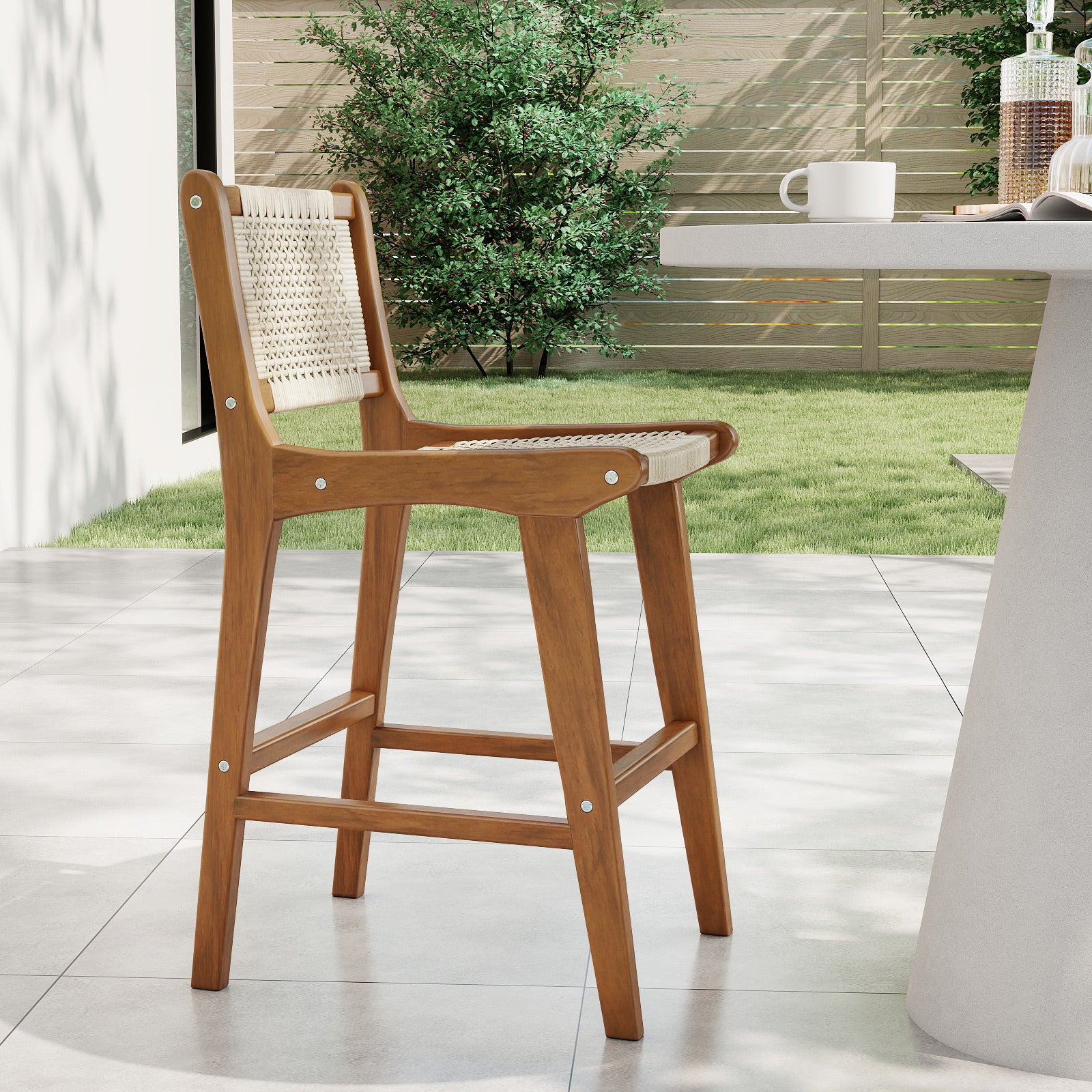Outdoor Counter Height Bar Stool with Teak Wood Frame Patio Dining Chairs at Gallery Canada