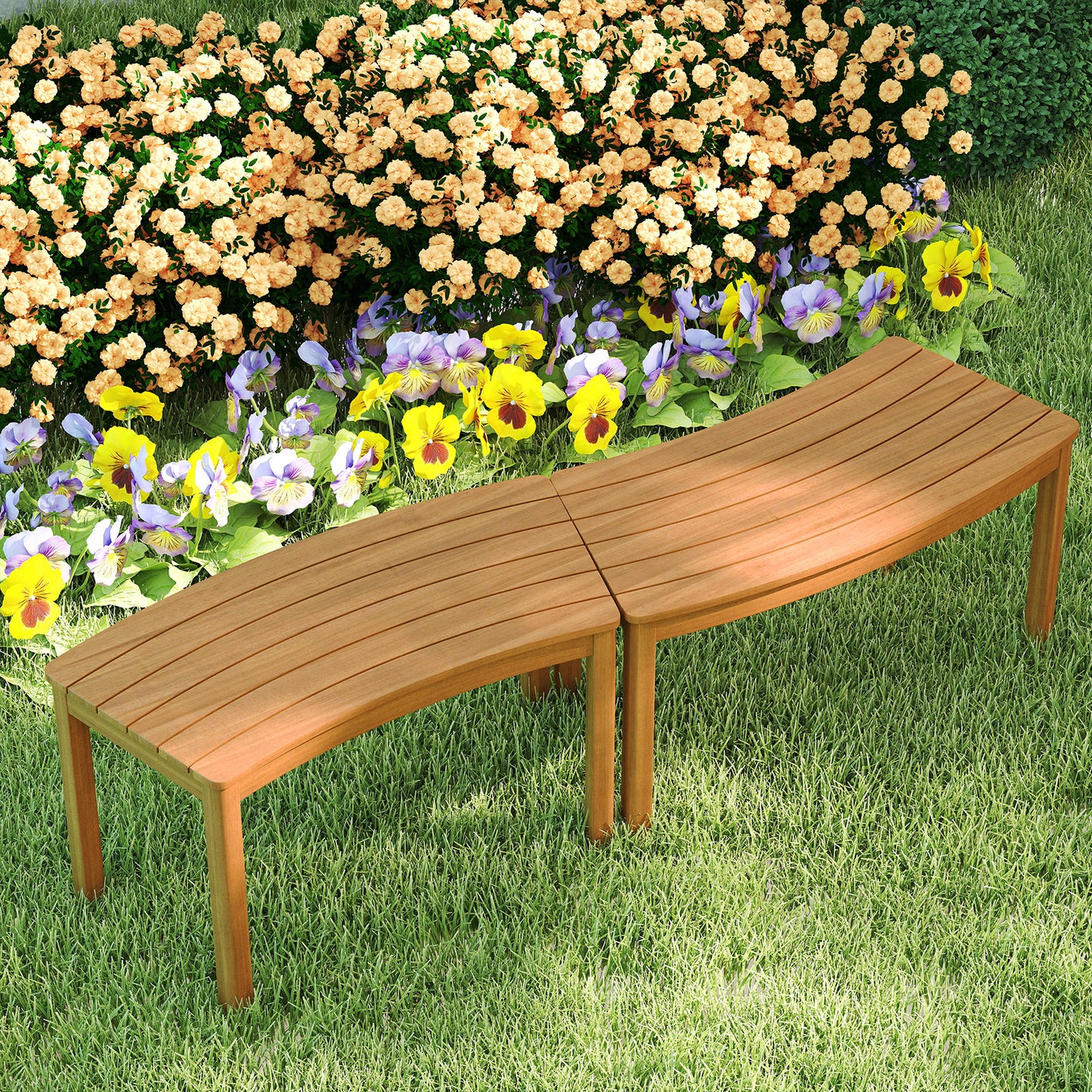 Outdoor Curved Acacia Wood Bench Set of 2/3/4 for Front Porch-2, Natural Outdoor Benches at Gallery Canada