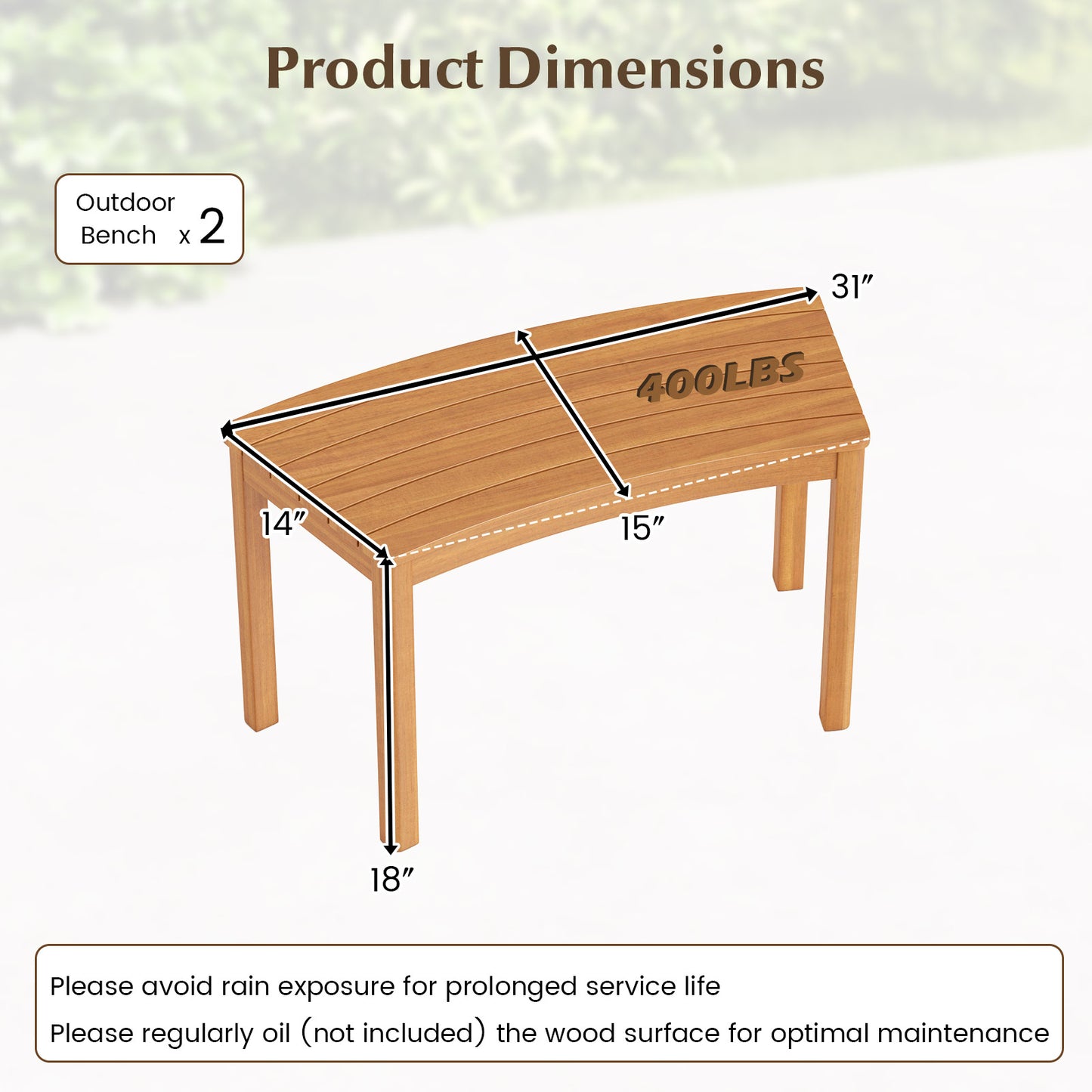 Outdoor Curved Acacia Wood Bench Set of 2/3/4 for Front Porch-2, Natural Outdoor Benches at Gallery Canada