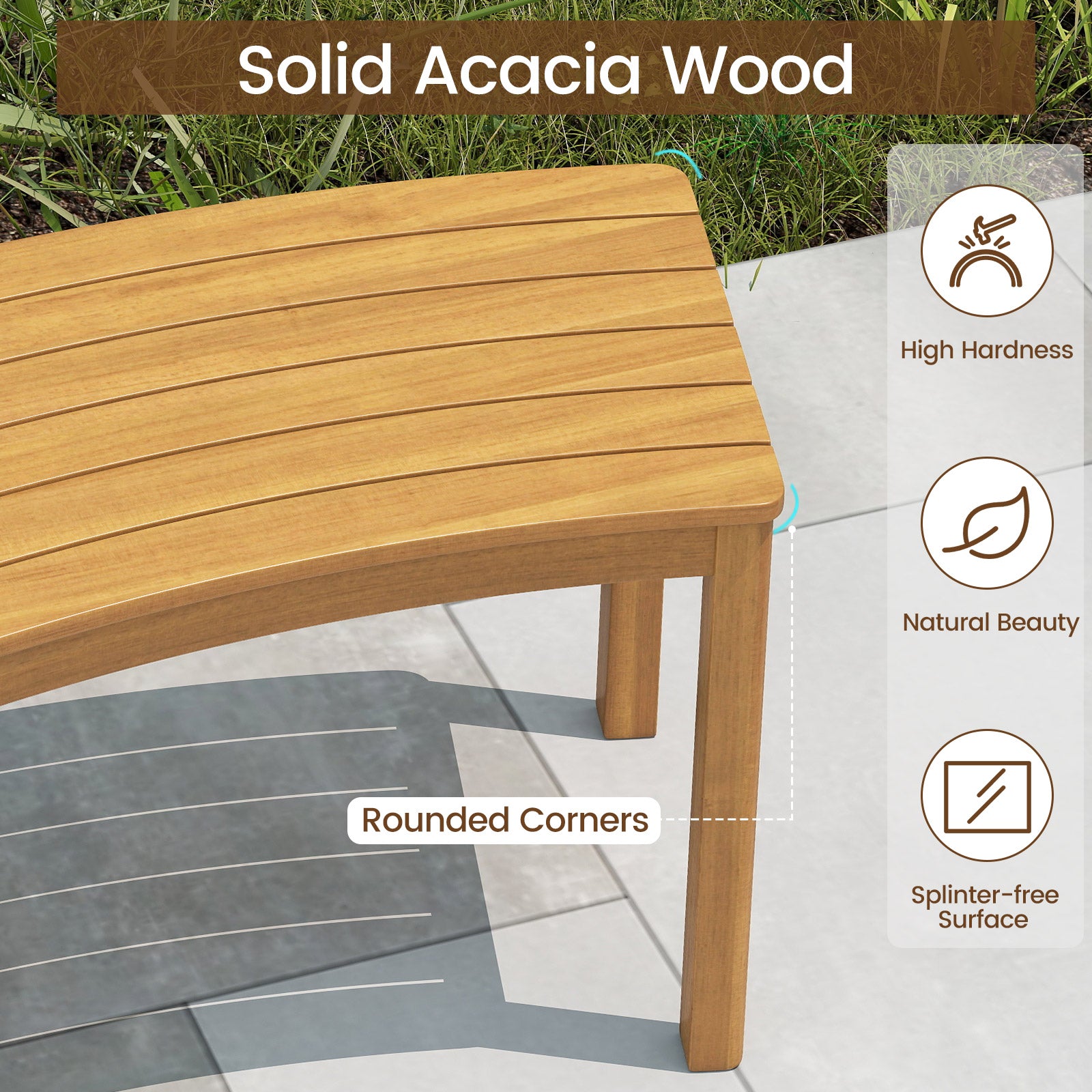 Outdoor Curved Acacia Wood Bench Set of 2/3/4 for Front Porch-2, Natural Outdoor Benches at Gallery Canada