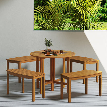 Outdoor Curved Acacia Wood Bench Set of 2/3/4 for Front Porch-4, Natural Outdoor Benches at Gallery Canada